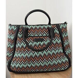 Vera Bradley Sierra Black and Teal Stream Abstract Trapeze Tote‎ Large Purse